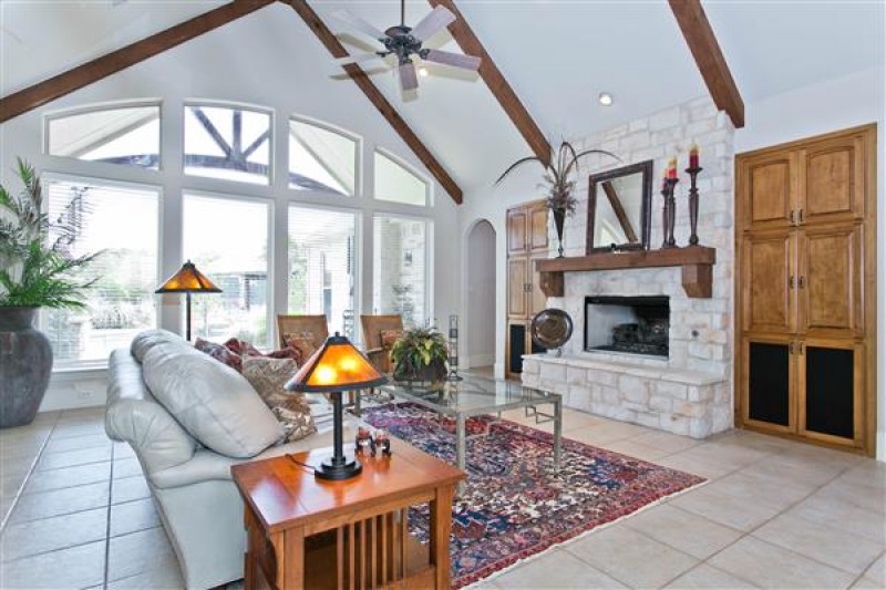    Family Room with Stone Fireplace 